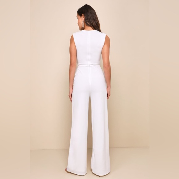 NWT Lulus Enticing Endeavors Square Neck Wide Leg Jumpsuit White Size M - Picture 12 of 13